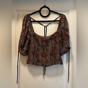 NWT FREE PEOPLE SMOCKED CROP TOP SIZE LARGE IN DARK COMBO